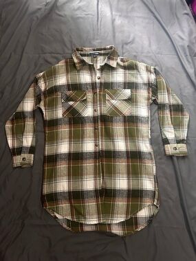 Fashion Nova Men's Green Brown Plaid Button-Down Shirt